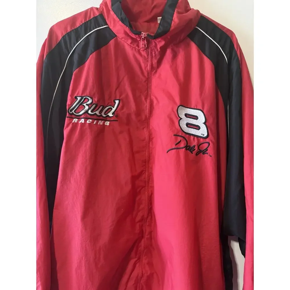 Vintage Dale Earnhardt Jr #8 Budweiser NASCAR Windbreaker Jacket Red Mens XL